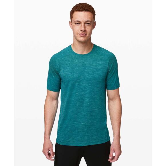 LULULEMON Men's Metal Vent Tech Short Sleeve Size M In Tropix Green/Shark Teal - Picture 4 of 10